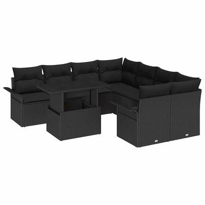 Garten-Sofa-Set mit Kissen 9 pcs Schwarz Poly Rattan