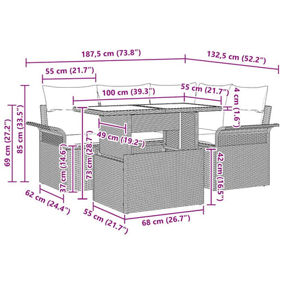 Garten-Sofa-Set mit Kissen mit Speicher 5 pcs Braun Poly Rattan