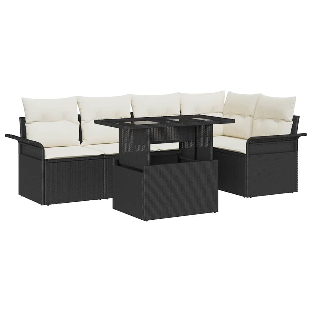 Garten-Sofa-Set mit Kissen 6 pcs Schwarz Poly Rattan