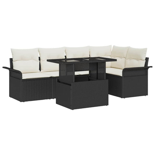 Garten-Sofa-Set mit Kissen 6 pcs Schwarz Poly Rattan