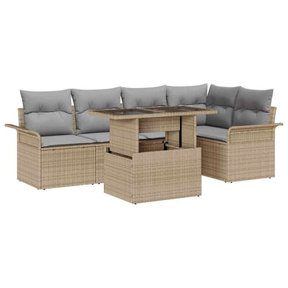 Garten-Sofa-Set mit Kissen mit Speicher 6 pcs Beige Poly Rattan