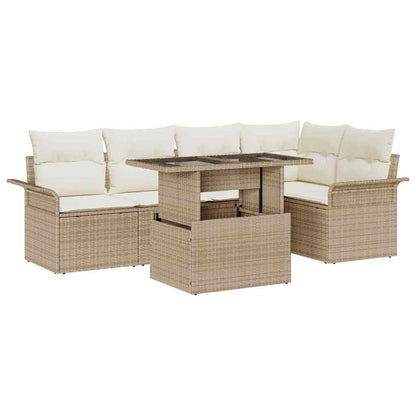 Garten-Sofa-Set mit Kissen mit Speicher 6 pcs Beige Poly Rattan