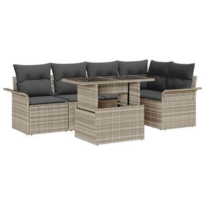 Garten-Sofa-Set mit Kissen 6 pcs Hellgrau Poly Rattan