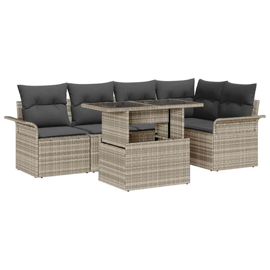 Garten-Sofa-Set mit Kissen 6 pcs Hellgrau Poly Rattan