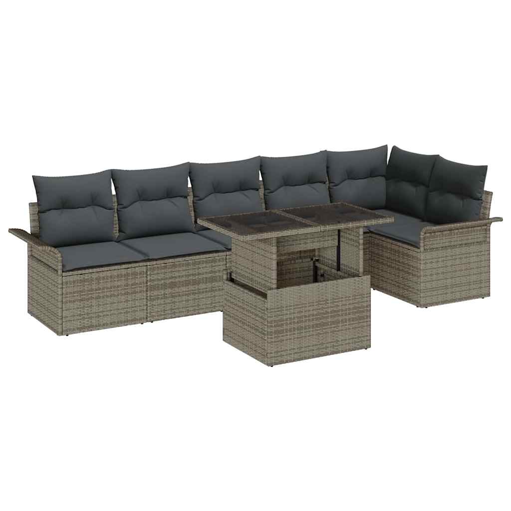 Garten-Sofa-Set mit Kissen mit Speicher 7 pcs Grau Poly Rattan