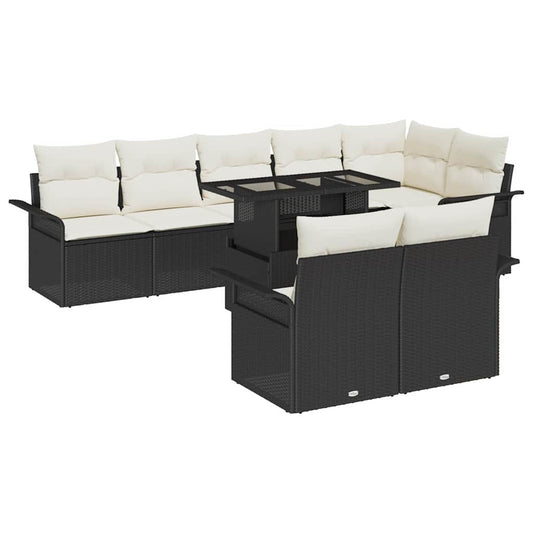 Garten-Sofa-Set mit Kissen 9 pcs Schwarz Poly Rattan
