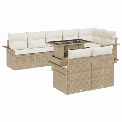 Garten-Sofa-Set mit Kissen mit Speicher 9 pcs Beige Poly Rattan