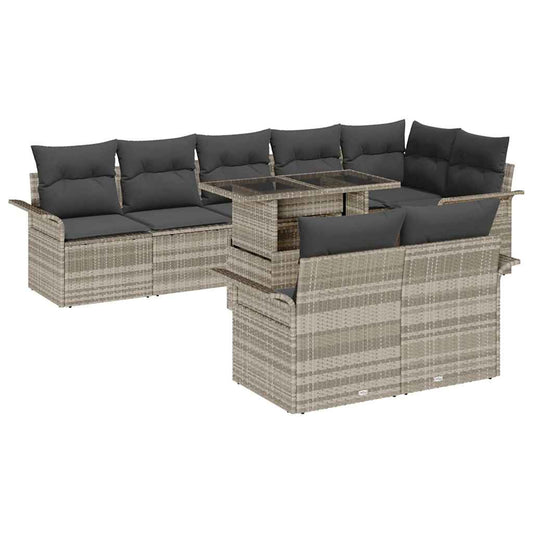 Garten-Sofa-Set mit Kissen 9 pcs Hellgrau Poly Rattan