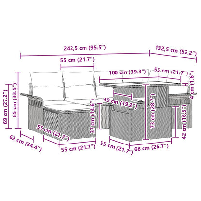Garten-Sofa-Set mit Kissen 7 pcs Schwarz Poly Rattan