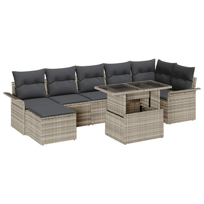 Garten-Sofa-Set mit Kissen 8 pcs Hellgrau Poly Rattan