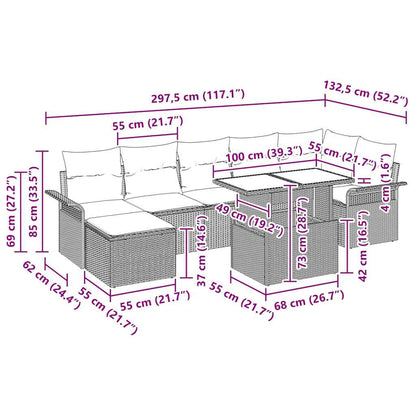 Garten-Sofa-Set mit Kissen 8 pcs Hellgrau Poly Rattan