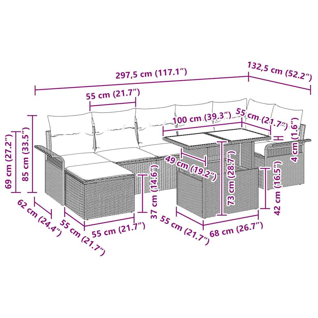 Garten-Sofa-Set mit Kissen 8 pcs Hellgrau Poly Rattan