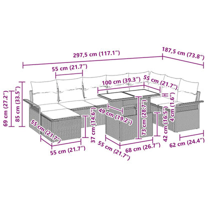 Garten-Sofa-Set mit Kissen mit Speicher 9 pcs Schwarz und Creme
