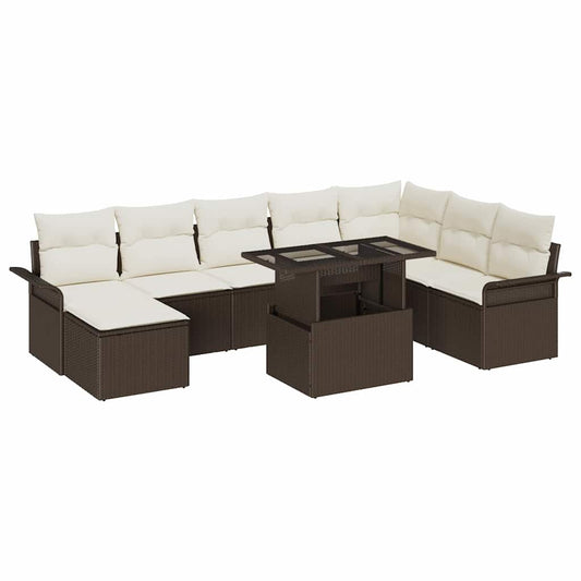 Garten-Sofa-Set mit Kissen mit Speicher 9 pcs Braun und Creme