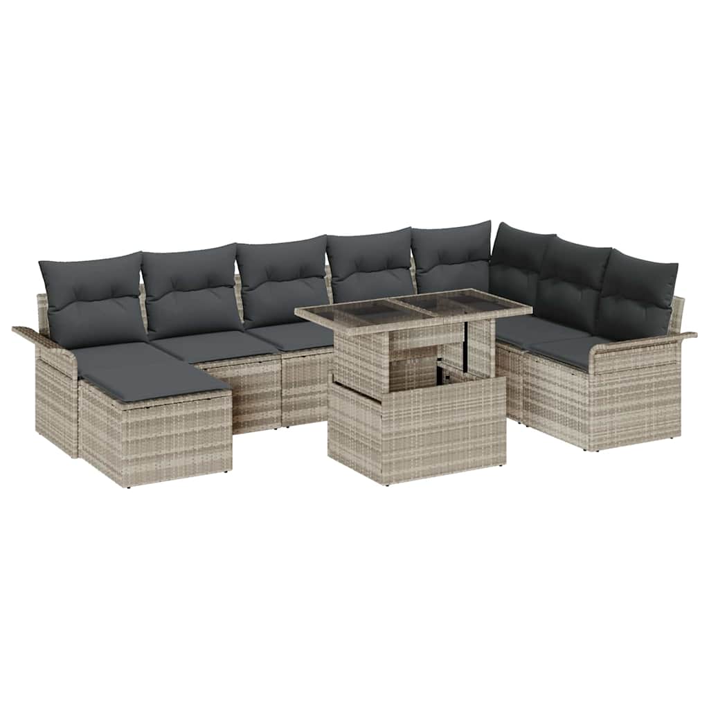Garten-Sofa-Set mit Kissen mit Speicher 9 pcs Hellgrau
