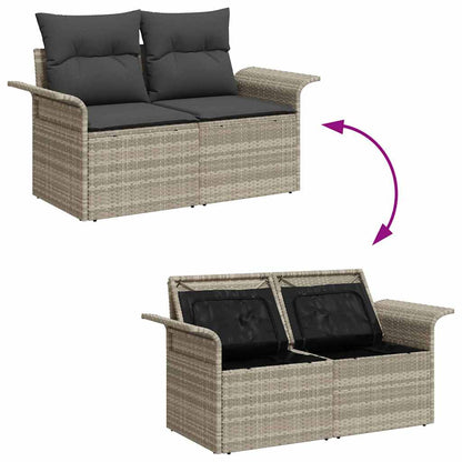 Garten-Sofa-Set mit Kissen mit Speicher 9 pcs Hellgrau