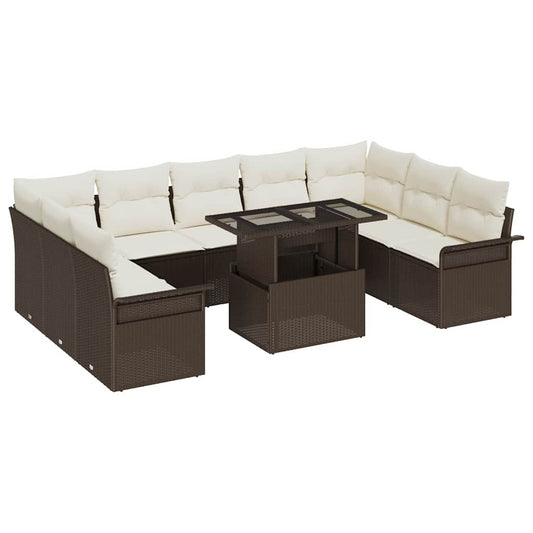 Garten-Sofa-Set 10 pcs Braun 100 x 55 x 73 cm Poly Rattan