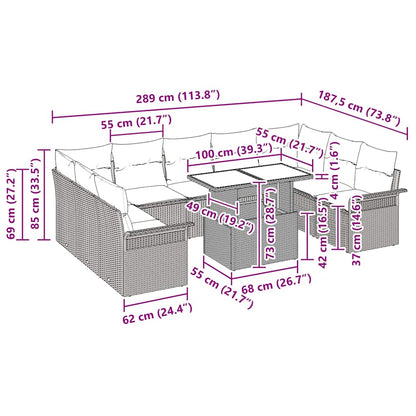 Garten-Sofa-Set 10 pcs Braun 100 x 55 x 73 cm Poly Rattan