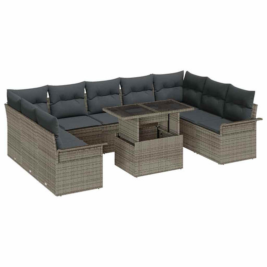 Garten-Sofa-Set 10 pcs Grau 100 x 55 x 73 cm Poly Rattan