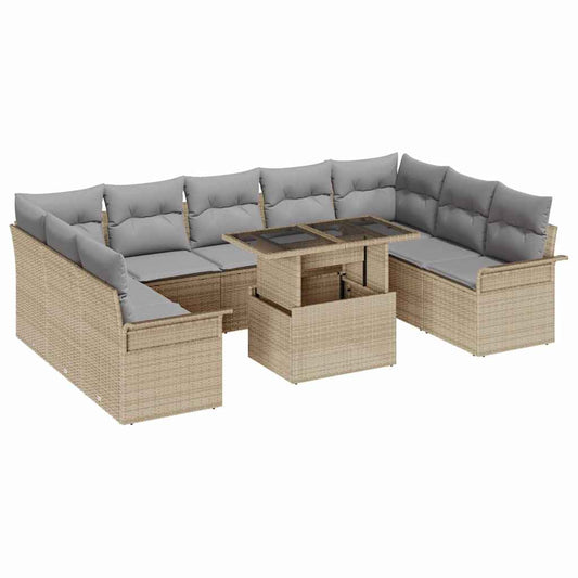 Garten-Sofa-Set 10 pcs Beige 100 x 55 x 73 cm Poly Rattan