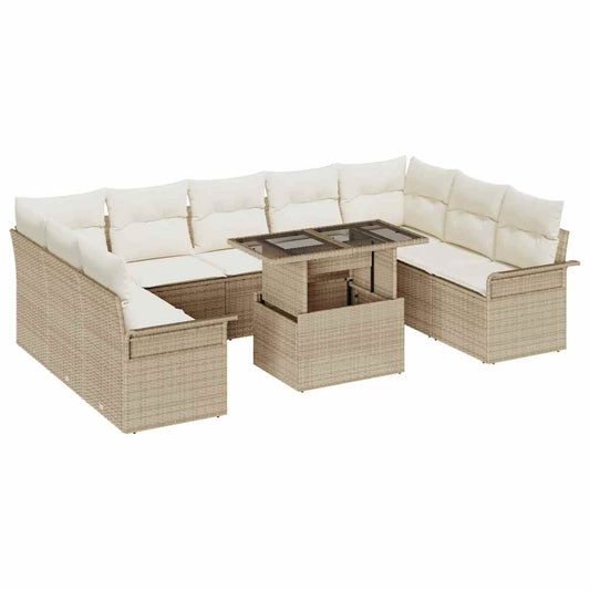 Garten-Sofa-Set 10 pcs Beige 100 x 55 x 73 cm Poly Rattan