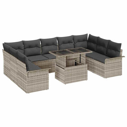 Garten-Sofa-Set mit Kissen 10 pcs Hellgrau Poly Rattan