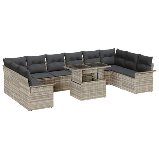 Garten-Sofa-Set 11 pcs Hellgrau 100 x 55 x 73 cm Poly Rattan