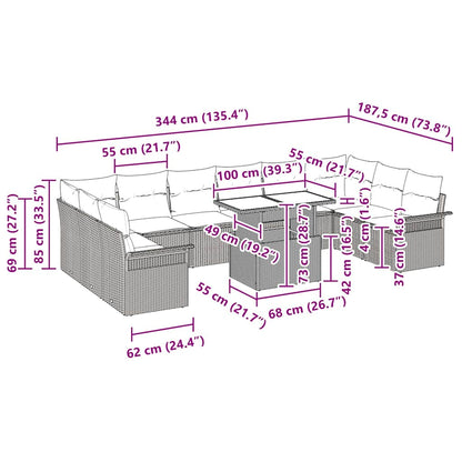 Garten-Sofa-Set 11 pcs Hellgrau 100 x 55 x 73 cm Poly Rattan