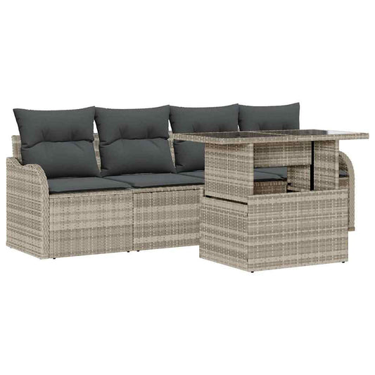 Garten-Sofa-Set 5 pcs Hellgrau 100 x 55 x 73 cm Poly Rattan
