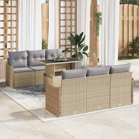 Garten-Sofa-Set 7 pcs Beige 100 x 55 x 73 cm Poly Rattan