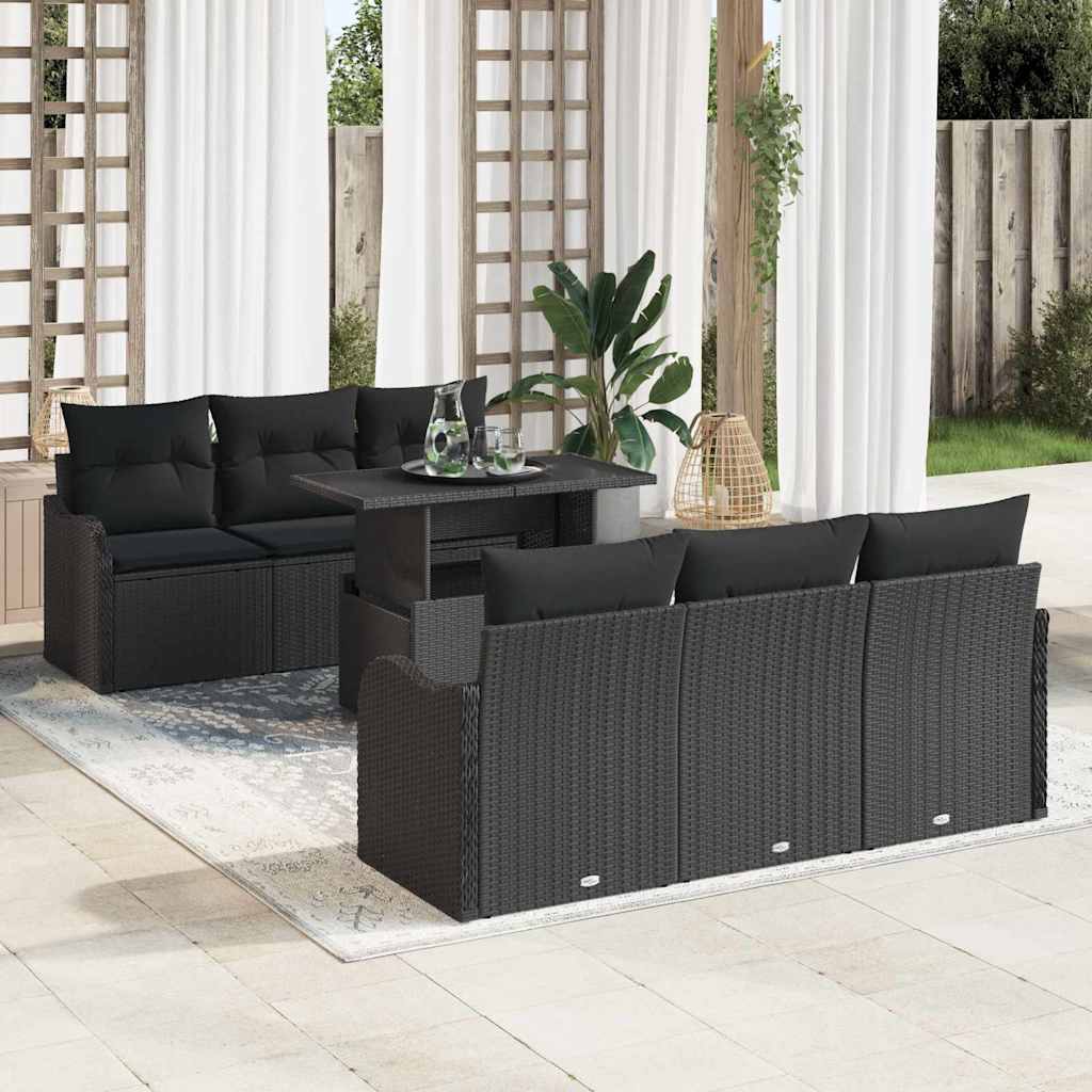 Garten-Sofa-Set 7 pcs Schwarz 100 x 55 x 73 cm Poly Rattan