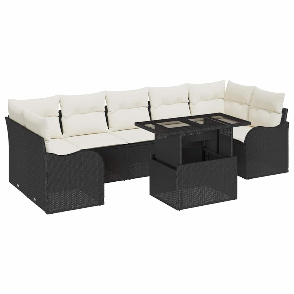 Garten-Sofa-Set mit Kissen mit Kissen 8 pcs Schwarz Poly Rattan