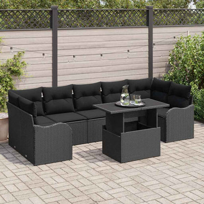 Garten-Sofa-Set mit Kissen mit Kissen 8 pcs Schwarz Poly Rattan
