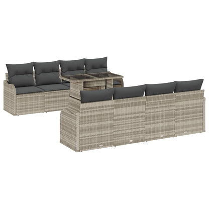 Garten-Sofa-Set 9 pcs Hellgrau 100 x 55 x 73 cm Poly Rattan
