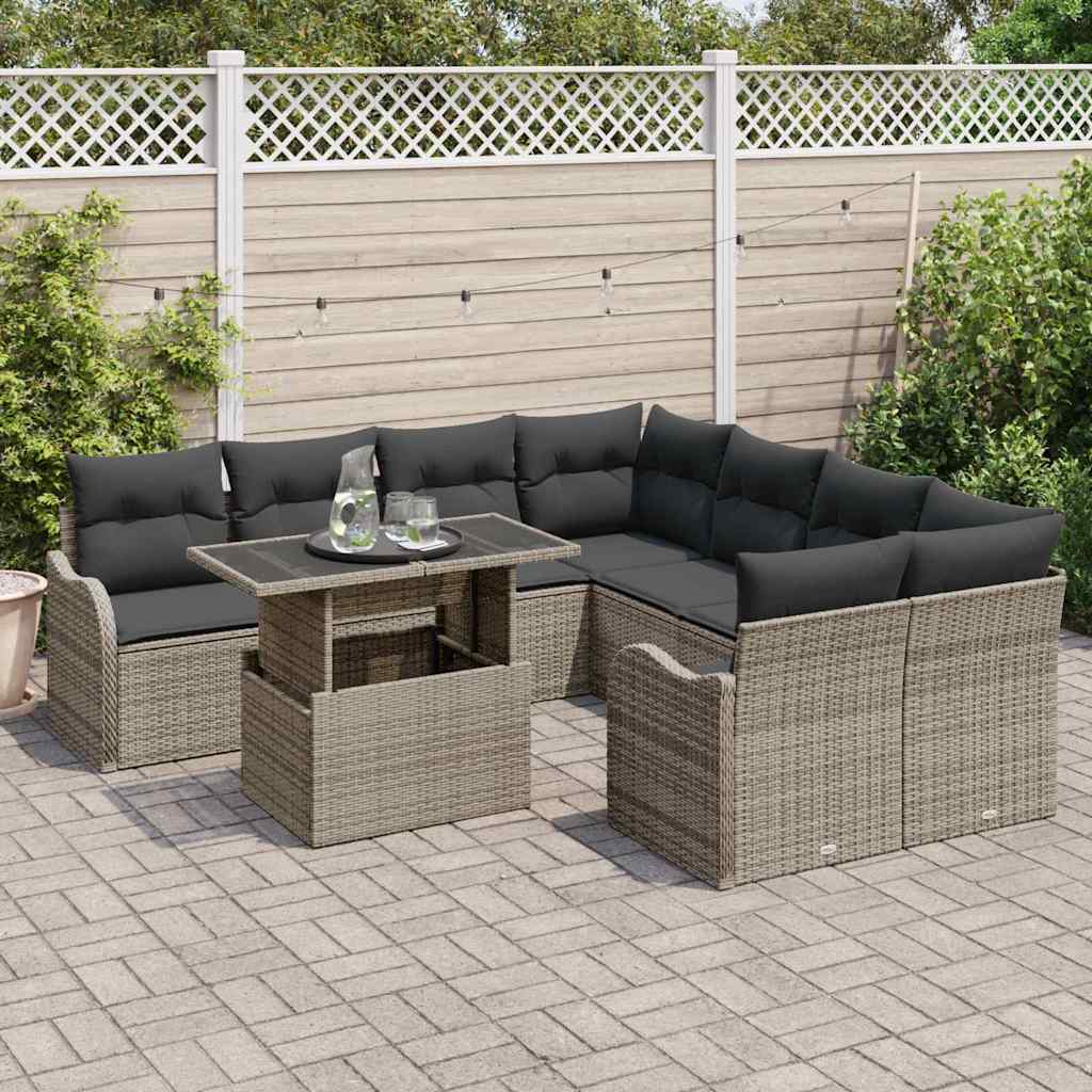 Garten-Sofa-Set 9 pcs Grau 100 x 55 x 73 cm Poly Rattan