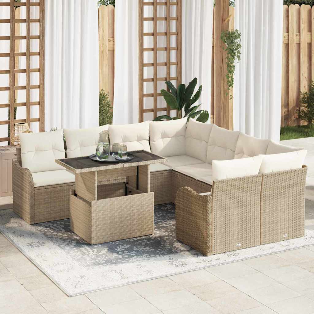 Garten-Sofa-Set 9 pcs Beige 100 x 55 x 73 cm Poly Rattan