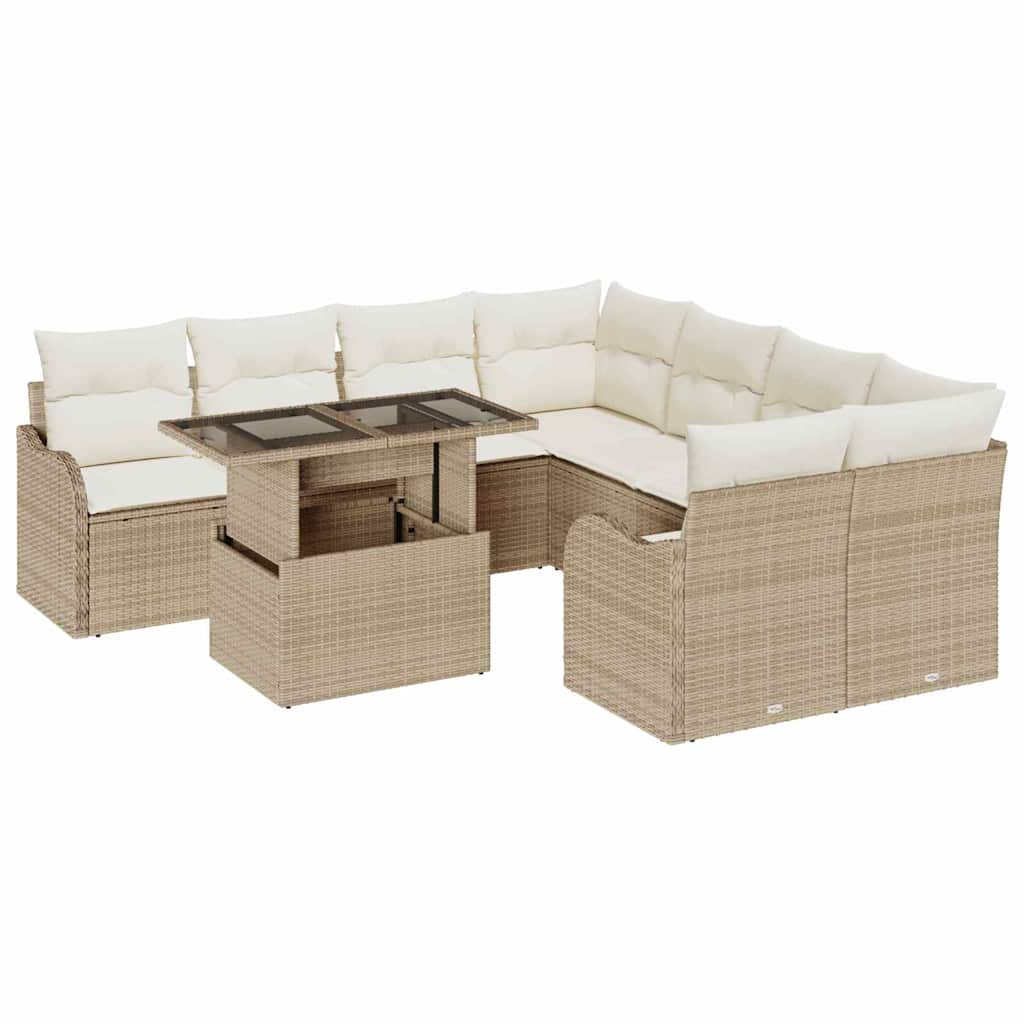 Garten-Sofa-Set 9 pcs Beige 100 x 55 x 73 cm Poly Rattan
