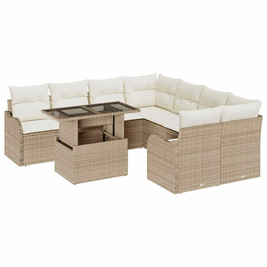 Garten-Sofa-Set 9 pcs Beige 100 x 55 x 73 cm Poly Rattan