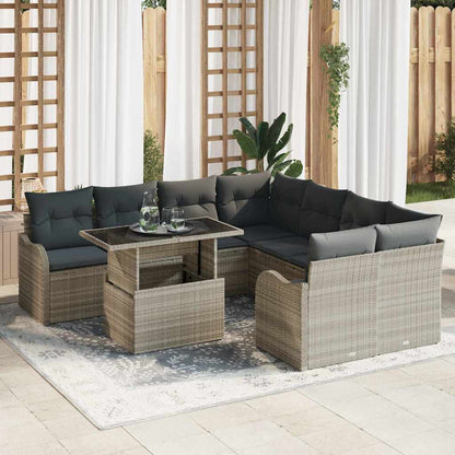 Garten-Sofa-Set 9 pcs Hellgrau 100 x 55 x 73 cm Poly Rattan