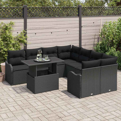 Garten-Sofa-Set 9 pcs Schwarz 100 x 55 x 73 cm Poly Rattan