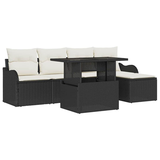 Garten-Sofa-Set mit Kissen 6 pcs Schwarz Poly Rattan