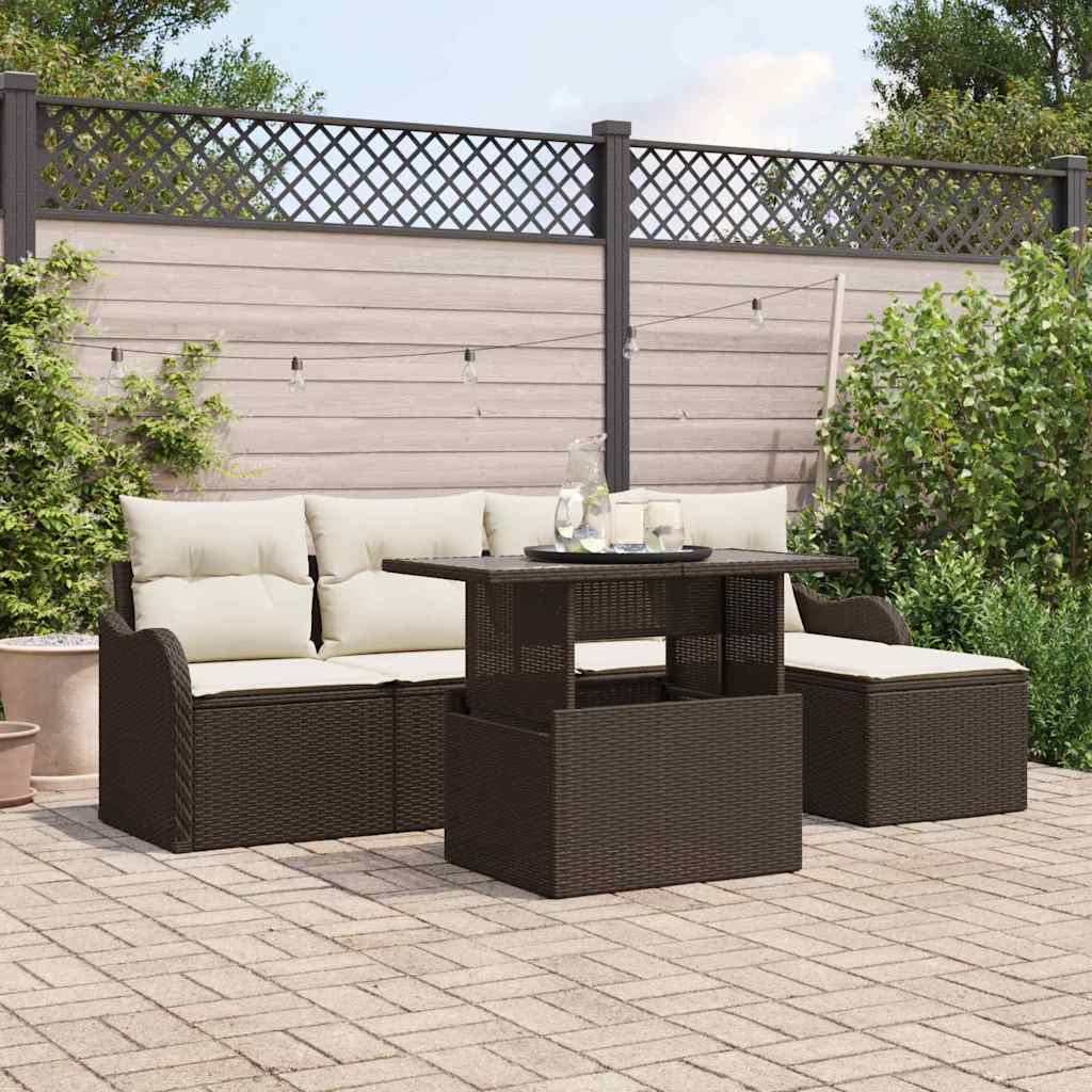 Garten-Sofa-Set mit Kissen mit Speicher 6 pcs Braun Poly Rattan