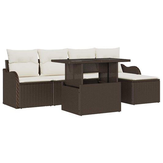 Garten-Sofa-Set mit Kissen mit Speicher 6 pcs Braun Poly Rattan