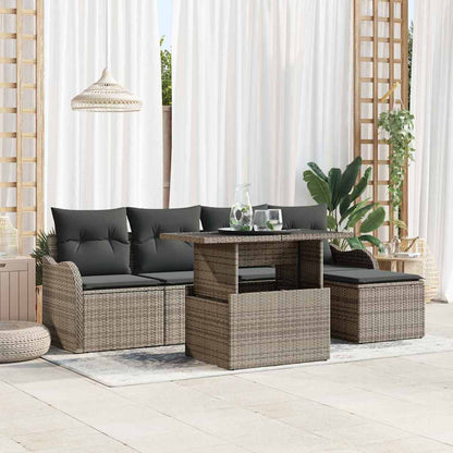 Garten-Sofa-Set mit Kissen mit Speicher 6 pcs Grau Poly Rattan