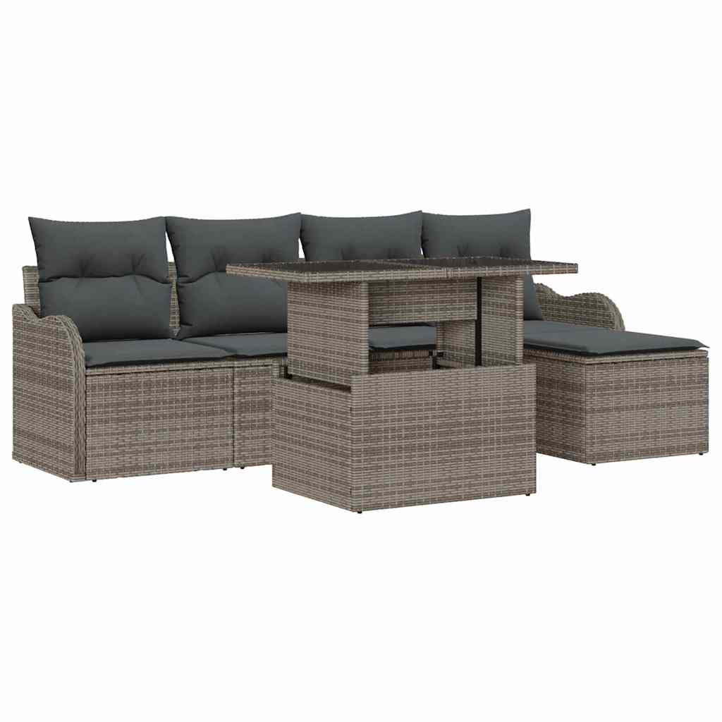 Garten-Sofa-Set mit Kissen mit Speicher 6 pcs Grau Poly Rattan
