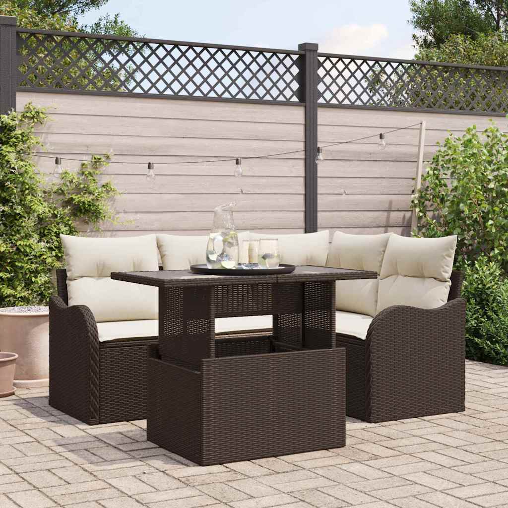 Garten-Sofa-Set 5 pcs Braun 100 x 55 x 73 cm Poly Rattan