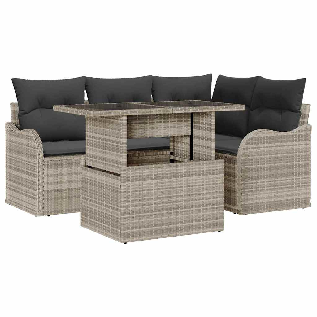 Garten-Sofa-Set 5 pcs Hellgrau 100 x 55 x 73 cm Poly Rattan