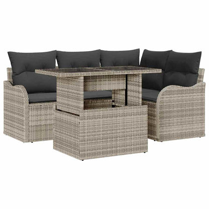 Garten-Sofa-Set 5 pcs Hellgrau 100 x 55 x 73 cm Poly Rattan