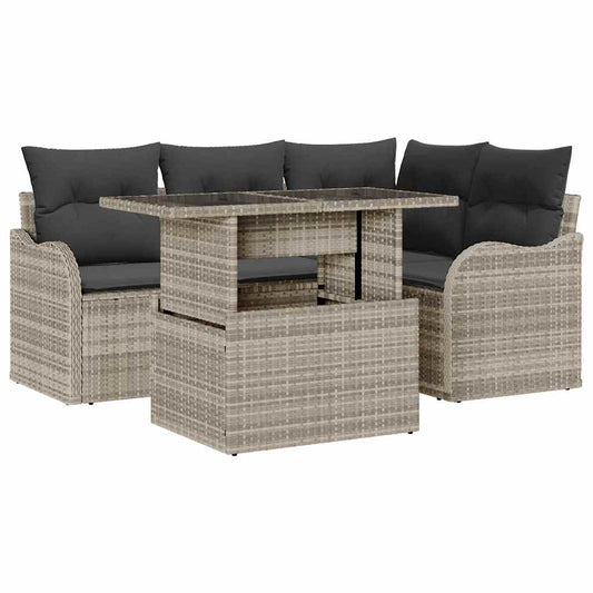 Garten-Sofa-Set 5 pcs Hellgrau 100 x 55 x 73 cm Poly Rattan