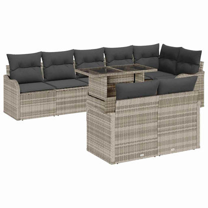 Garten-Sofa-Set 9 pcs Hellgrau 100 x 55 x 73 cm Poly Rattan